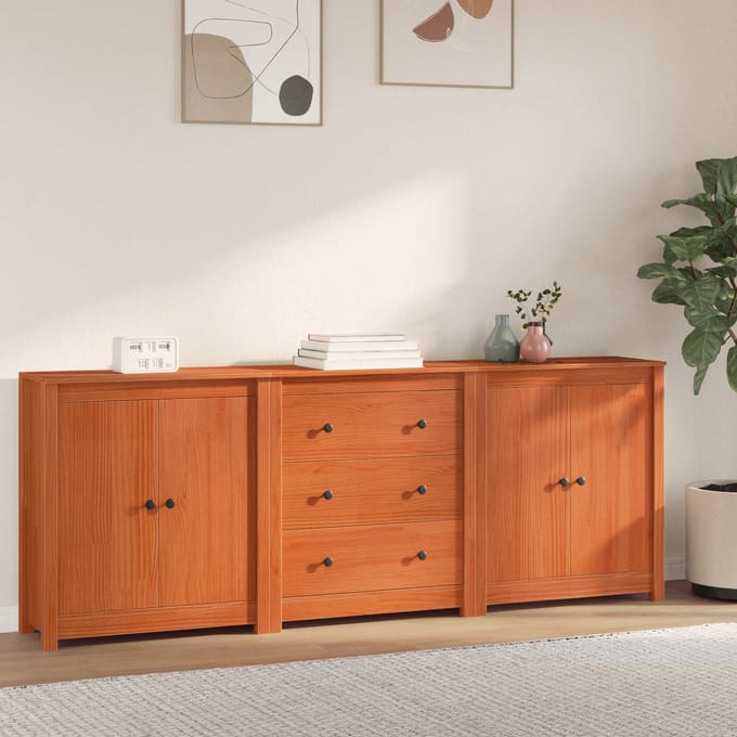 vidaXL - Dressoir - 3 - st - Waskleur - Bruin - 210 - x - 35 - x - 80 - cm