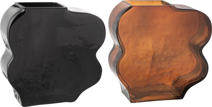 J-Line vaas Grillig - glas - camel/donkerbruin - small - 2 stuks