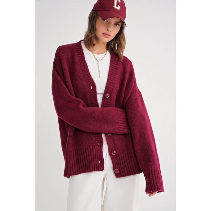 Geknoopte V-hals Geribbelde Breik cardigan