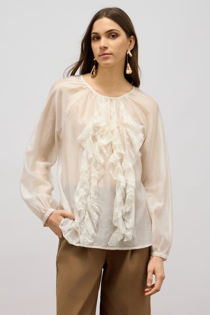 Oltre Voile Blouse With Ruffles White Taglia: M | Maglie a manica lunga Outlet | Donna | Bianco