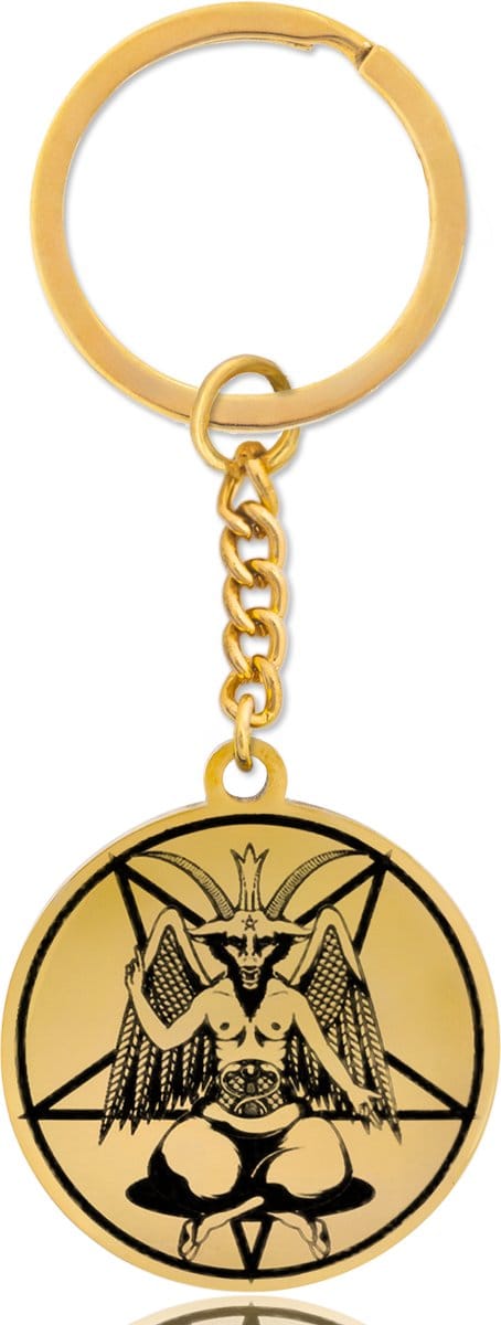 Duivel Sleutelhanger Goudkleurig - Demoon / Pentagram Hanger - Satan Rondje - Pax Amare
