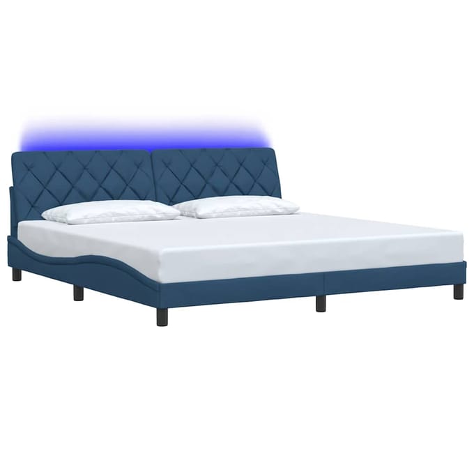 vidaXL - Bedframe - met - LED - zonder - matras - 200x200 - cm - stof - blauw