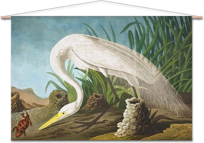 Wanddoek-XL Witte reiger van John James Audubon