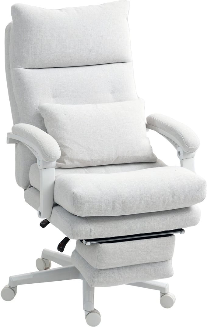 HOMCOM-Bürostuhl-Polyester, Nylon-70L x 68B x 114-122H cm-Cremeweiß