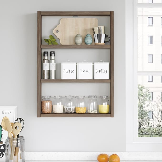 HowHomely PERA - Wandplank Keuken - Eiken Wędzony - Drie Schappen - Minimalistisch Design