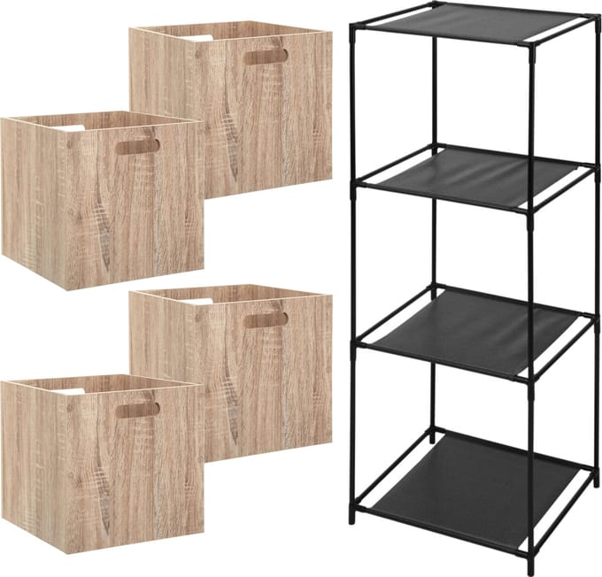 5Five Opbergrek Smartrack - met 4x mandjes stof - naturel - 34 x 98 cm
