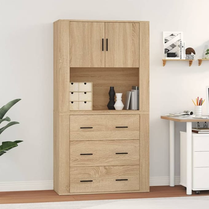 vidaXL - Hoge - kast - bewerkt - hout - sonoma - eikenkleurig