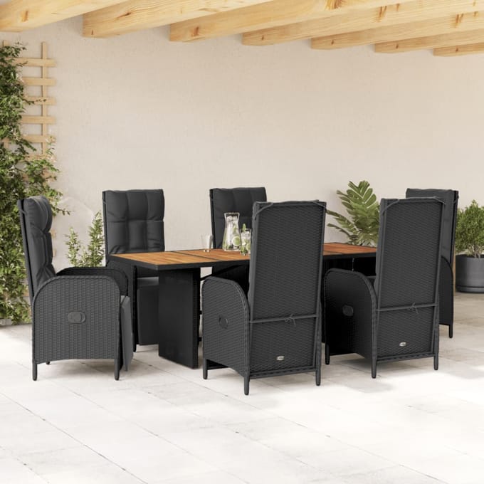 vidaXL - 7-delige - Tuinset - met - kussens - poly - rattan - zwart