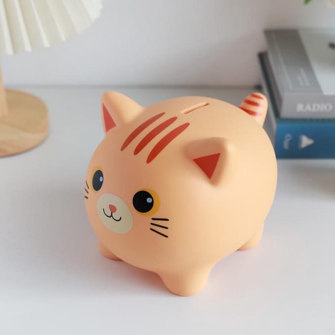 I-total Spaarpot "Tabby Cat Orange" - onbreekbaar - spaarpot -PVC - educatief - oranje spaarpot