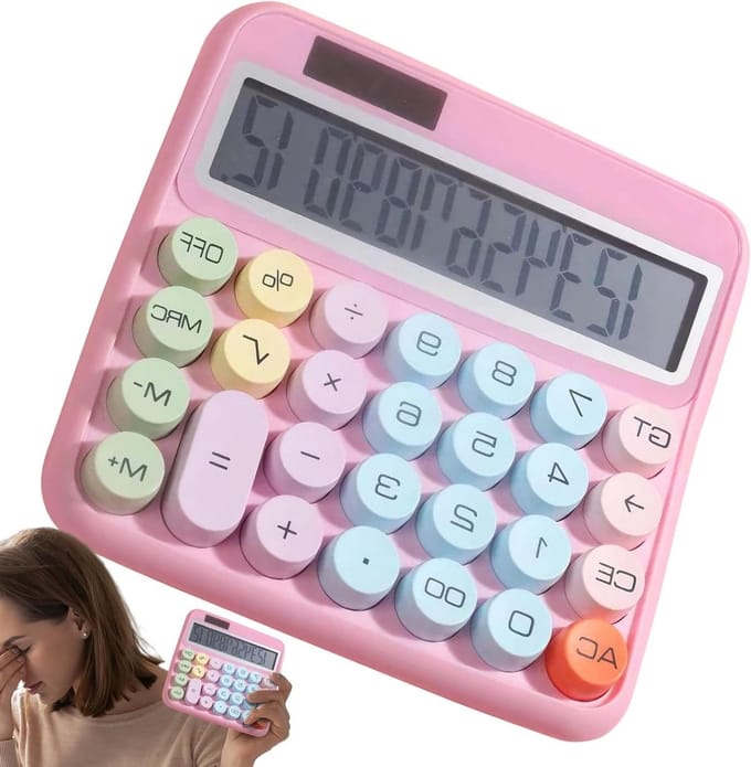 12-cijferige Rekenmachine - Desktop Calculator - Data Analyse - 15 Graden Kantelscherm - 5 Inch LCD - Roze