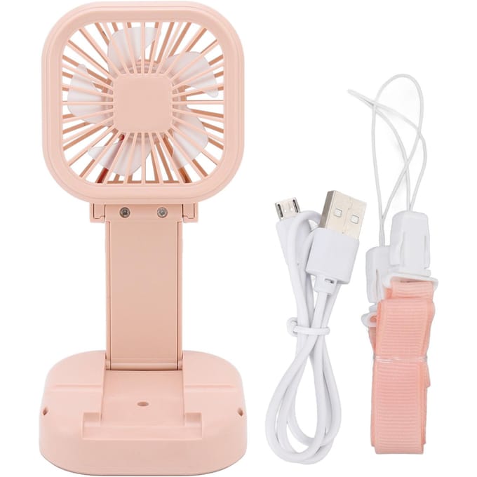 Draagbare Opvouwbare Ventilator 3 Snelheden USB-Gevoed Oplaadbaar Draaibaar Handheld Desktop Klein roze