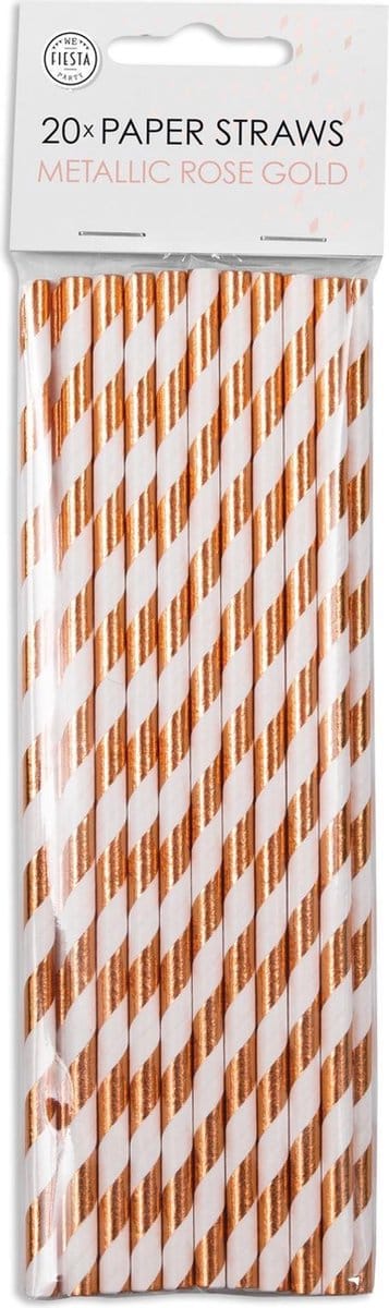 Papieren rietjes rosé Goud wit gestreept.