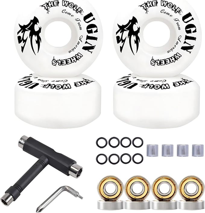 Skateboard Wielen 52mm met Lagers, Spacers en Skateboard Gereedschap