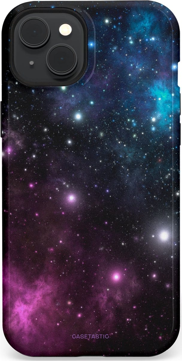 Casetastic hoesje geschikt voor Apple iPhone 15 Plus - MagSafe - Dubbellaagse bescherming - Nebula gloed - Fashion Case - Zwart Donkerblauw
