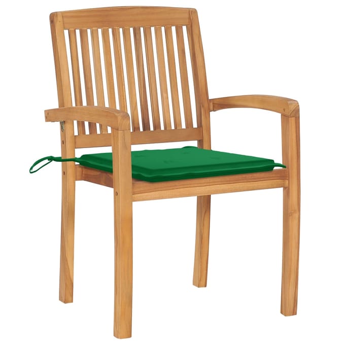 vidaXL - Tuinstoelen - stapelbaar - 4 - st - met - kussens - massief - teakhout
