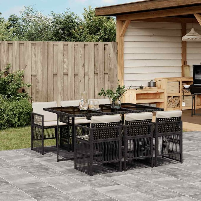 vidaXL - 7-delige - Tuinset - met - kussens - poly - rattan - zwart