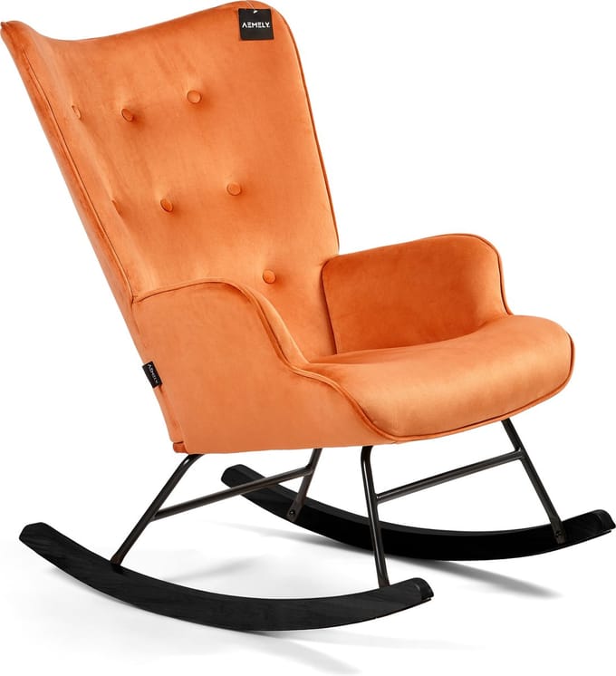 Aemely® Schommelstoel 'Steerne' - Koper Velvet, Zwart Hout