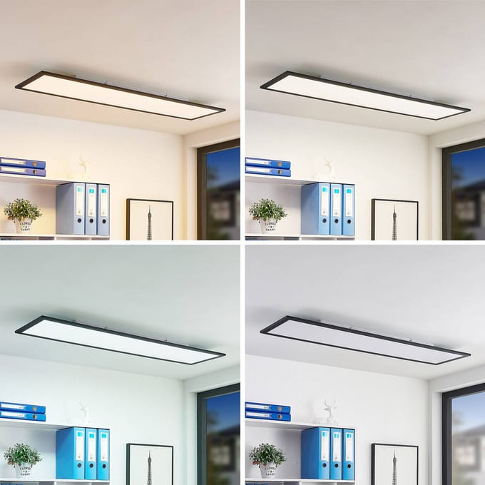 Lindby LED paneel Nelios, 120 x 30 cm, CCT, zwart, metaal