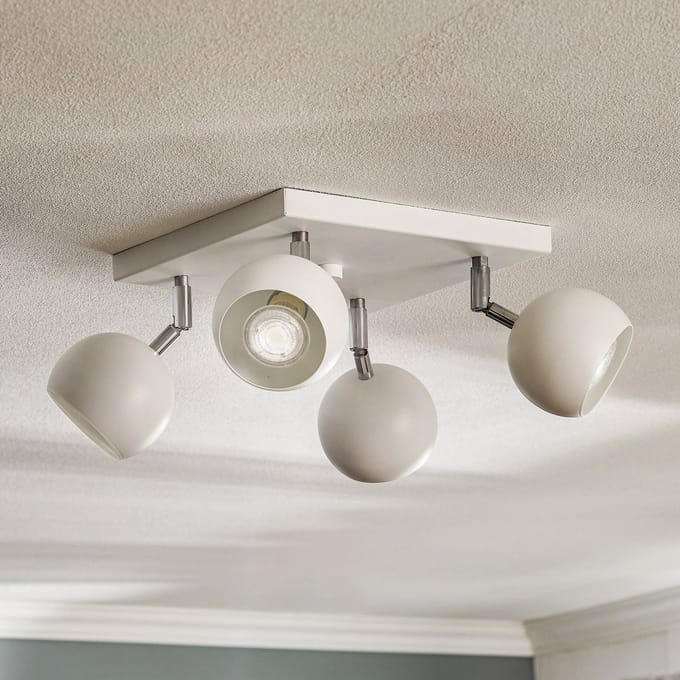 Plafondlamp OCULARE 4 met 4 richtbare bolspots in vierkant - Sollux Lighting - IP20 - Wit staal behuizing - 25 x 25 x 16 cm - 4 x GU10 LED, exclusief lichtbron - 4 x 10 W - Moderne plafondlamp voor gang, hal en keuken
