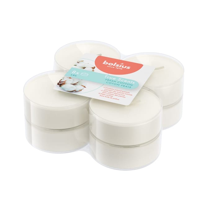 Bolsius - Maxilichten - True Scent Fresh Cotton - 8 Stuks - 8 Uur Brandduur