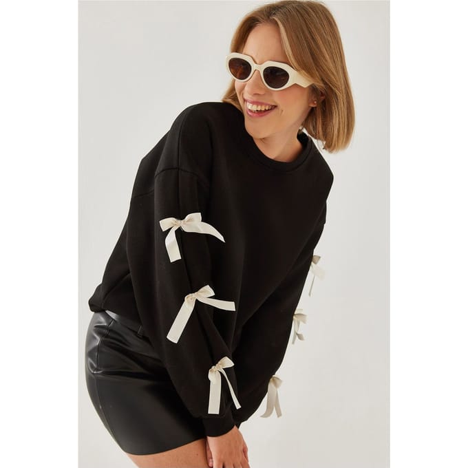 Crewneck Relaxed Fit Sweatshirt met Strik