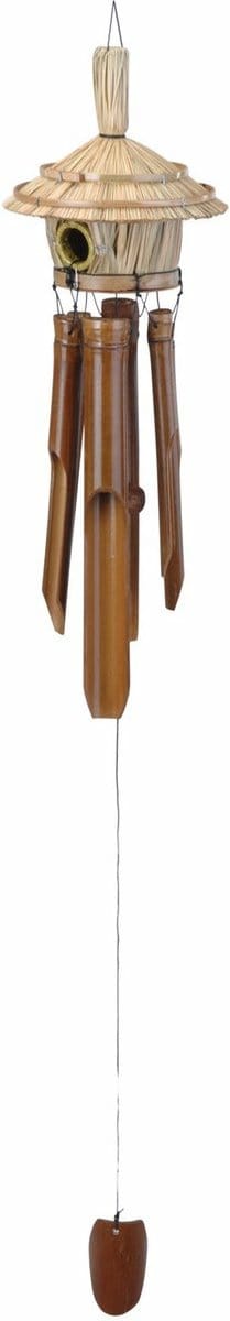 Excellent Houseware Windgong met vogelhuisje - bamboe hout - D16 x H90 cm - Tuin/balkon