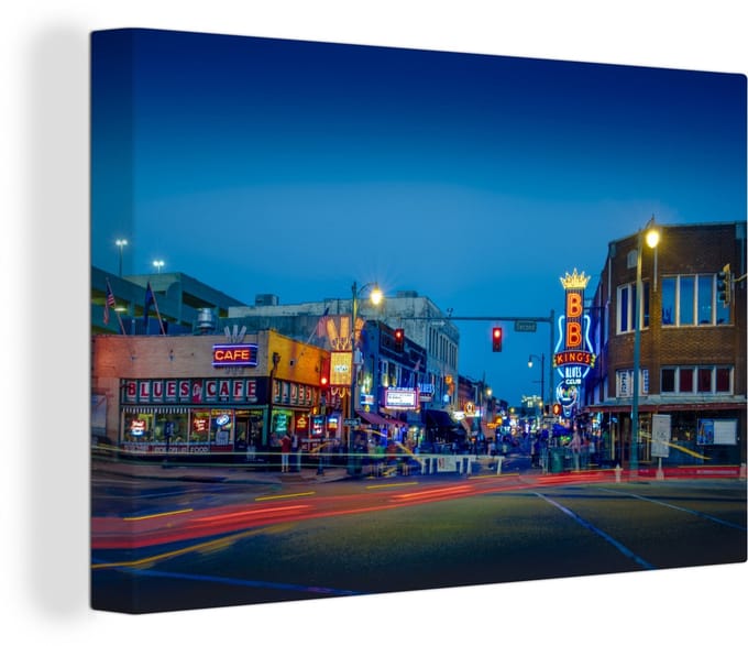 Canvas Schilderij Amerika - Restaurant - Licht - 90x60 cm - Wanddecoratie