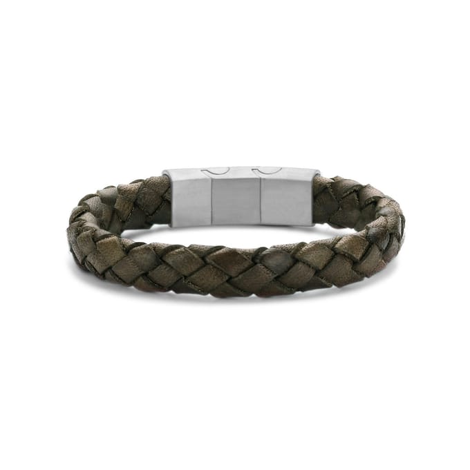 Frank 1967 bracelet brown braided leather 21cm ips
