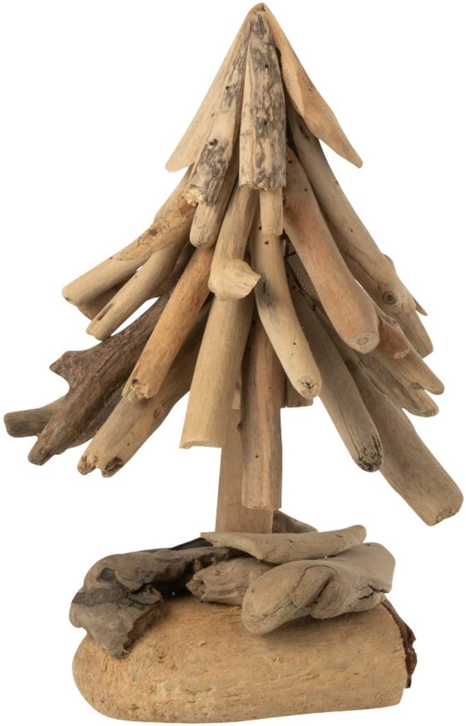 J-Line decoratie Kerstboom op voet - hout - naturel - small