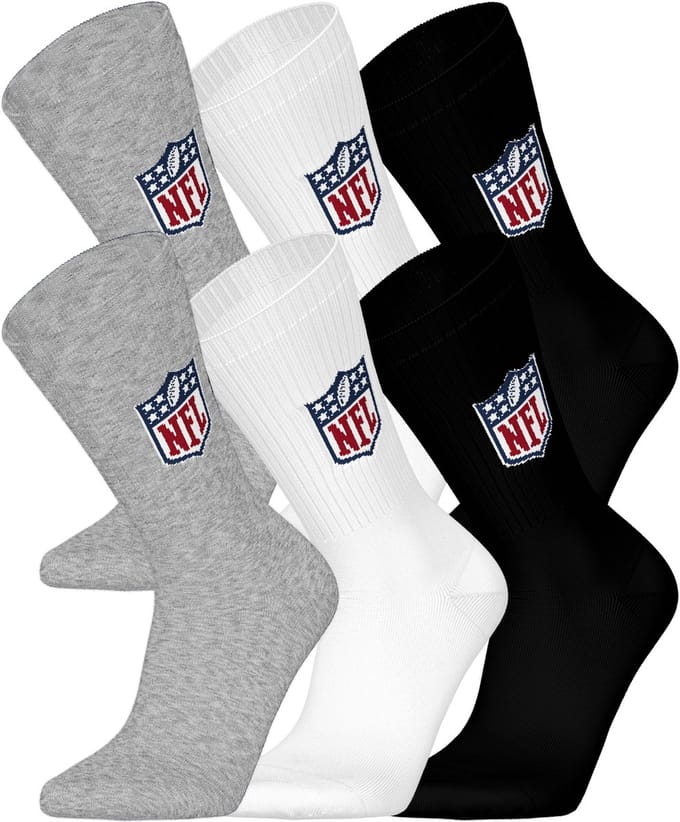 NFL SHIELD Crew Socks - 6-pack - Grijs/Wit/Zwart - Maat 35/38