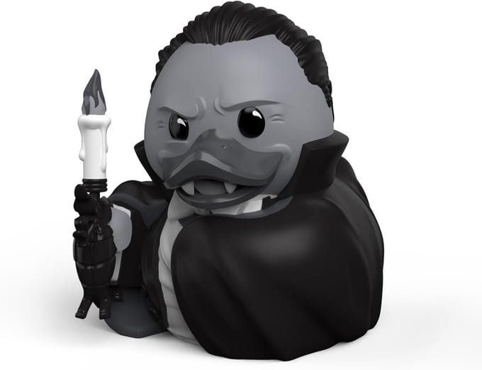 Verzamelbare Rubberen Eend in Dracula Cosplay - Zwart-Wit Horror Figuur (Eerste Editie)