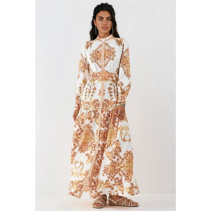 Gestrikte Paisley Print Maxi Overhemdjurk