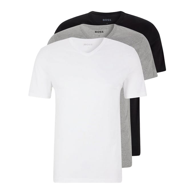 HUGO BOSS Classic T-shirts regular fit (3-pack) - heren T-shirts V-hals - wit - grijs - zwart