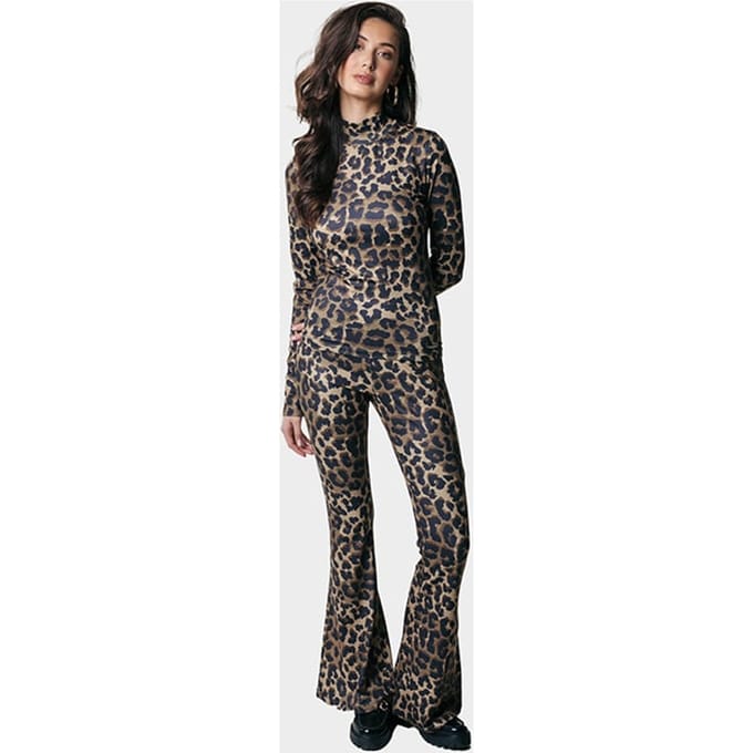 Colourful Rebel Leopard Peached Extra Flare Pants Warm Brown Größe: M | Ausgestellte Hosen Outlet | Damen | Braun