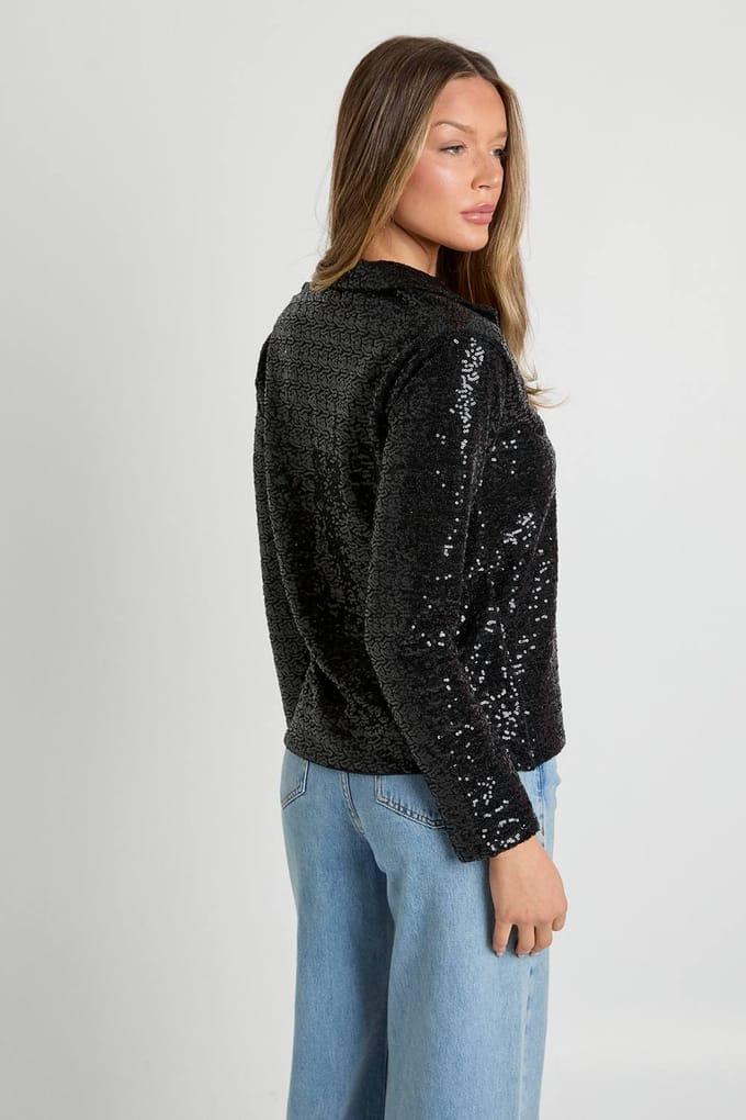 boohoo Dames Pailletten oversized doorgeknoopt overhemd | Black | Maat: 6