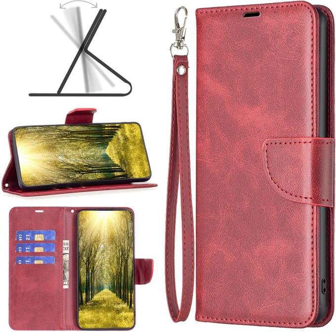 MobyDefend Hoesje - Geschikt voor iPhone 16 Pro Max - Wallet Book Case Met Koord - Rood
