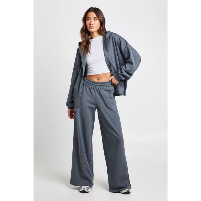 boohoo Dames Gewassen Oversized Ritshoodie Trainingspak | Grijs | Maat: XL