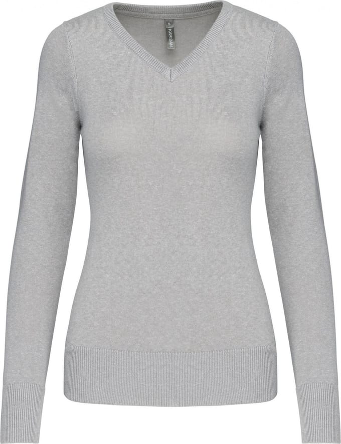 Pullover/Cardigan Dames M Kariban V-hals Lange mouw Grey Melange 50% Katoen, 50% Acryl