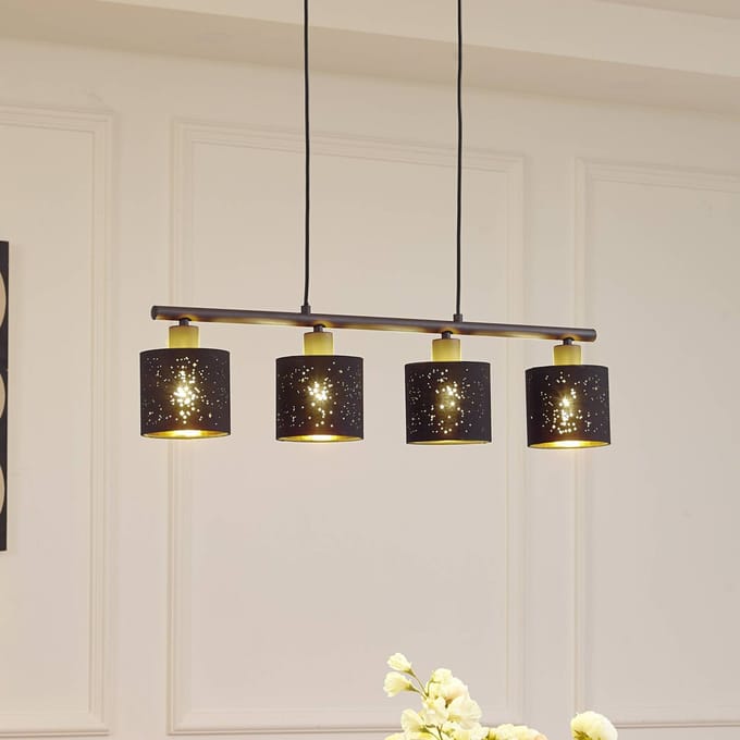 Lindby - hanglamp - 4lichts - Stof, metaal - H: 11 cm - E14 - zwart, goud