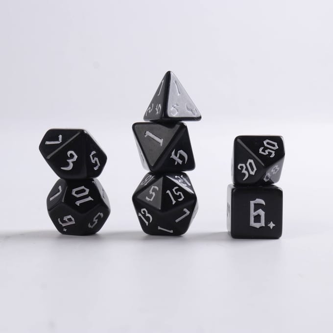 Lapi Toys - Dungeons and Dragons dobbelstenen - D&D dobbelstenen - D&D polydice - 1 set (7 stuks) - Acryl - Zwart