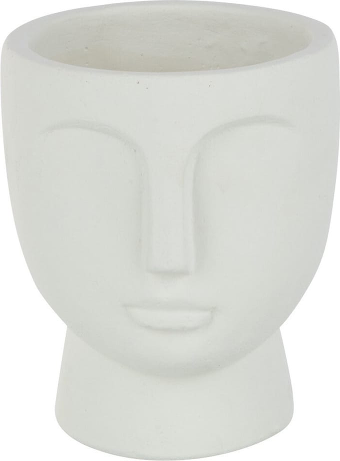 J-Line bloempot Gezicht - cement - wit - small - Ø 14.5 cm