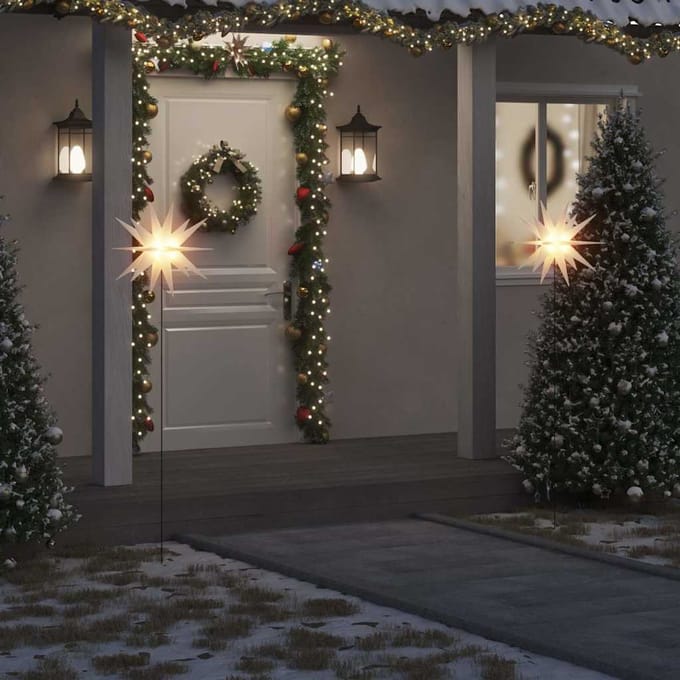 vidaXL Kerstlampen met grondpin en LED's 3 st 57 cm wit