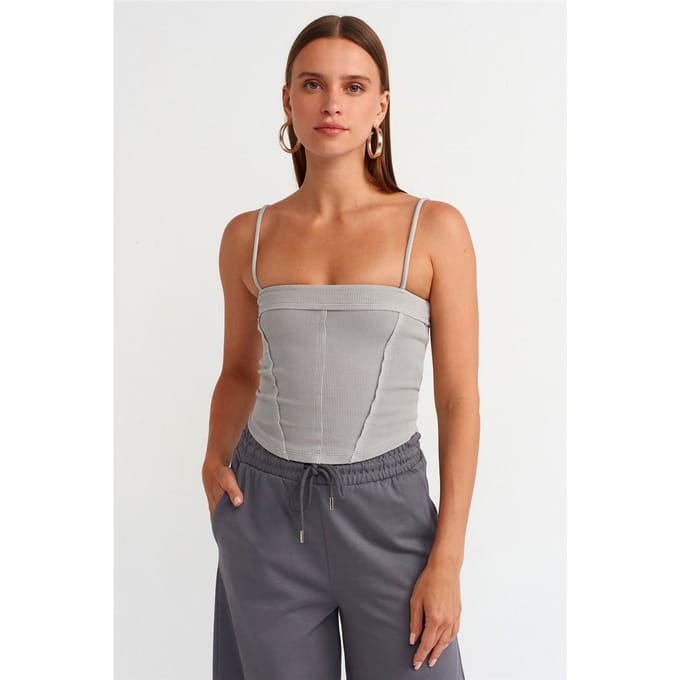 Geribbelde Vierkante Hals Crop Top