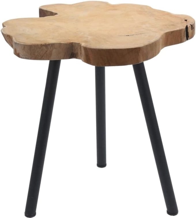 Rustieke Teak Houten Bijzettafel met Driepotig Onderstel