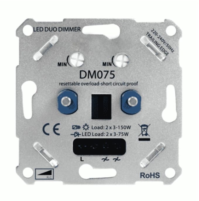 LED Duo Dimmer 2x 0-200W LED 220-240V - Fase Af- en Aansnijding - Universeel