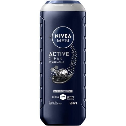 NIVEA Men Active Clean 3-in-1 Douchegel met Natuurlijke Actieve Houtskool - Shampoo voor een Dieptereiniging - 500 ml