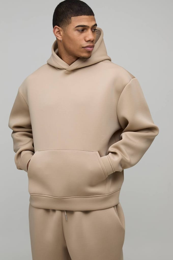 Oversized Boxy Bonded Scuba Hooded Trainingspak | Taupe | Size Medium