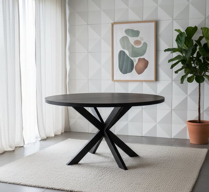 Ronde Eettafel 120 cm Zwart Eikenhout – Stijlvolle Matrixpoot | Modern Design – Novihome
