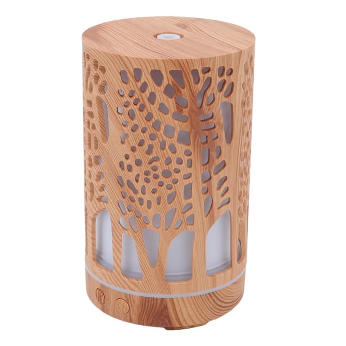 Aroma Luchtbevochtiger Afstandsbediening Houtnerf Etherische Olie Diffuser Luchtbevochtiger met 7 LED Kleurlicht US Plug brown