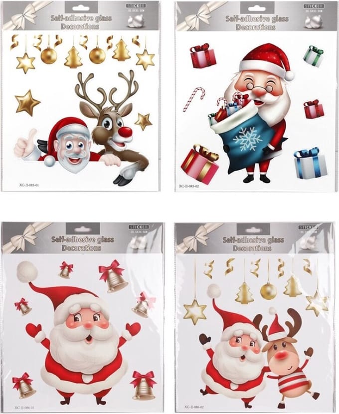 Raamsticker kerstman en rendier - 30,5x30,5 cm - Kerstdecoratie